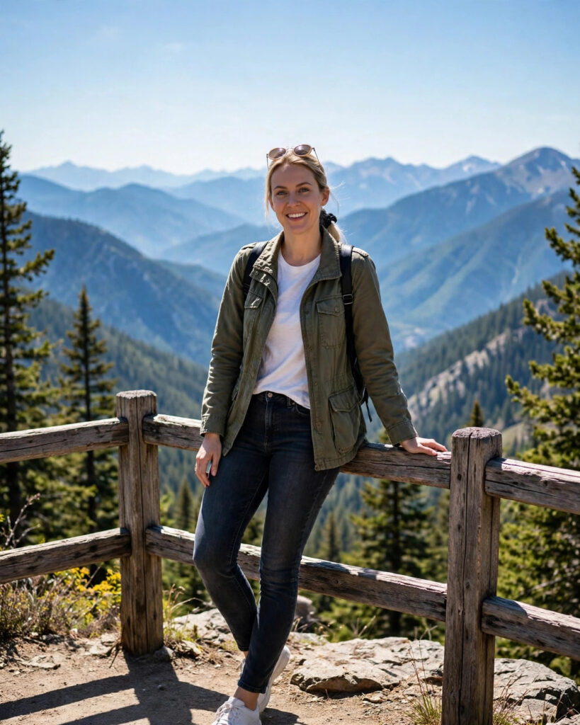 Victoria Adam at a mountain overlook in the USA — USA Traveller Guide